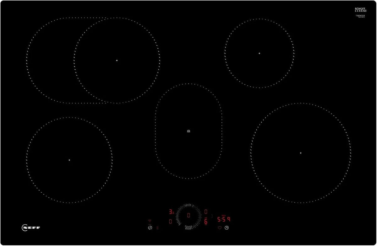 NEFF T58PHF1L0 Induktionskochfeld, 80 cm, Induktionsplatte, Touch-Bedienung, autark, Home Connect, Schwarz, Smart Hood Automatic, Twist Touch, N 70