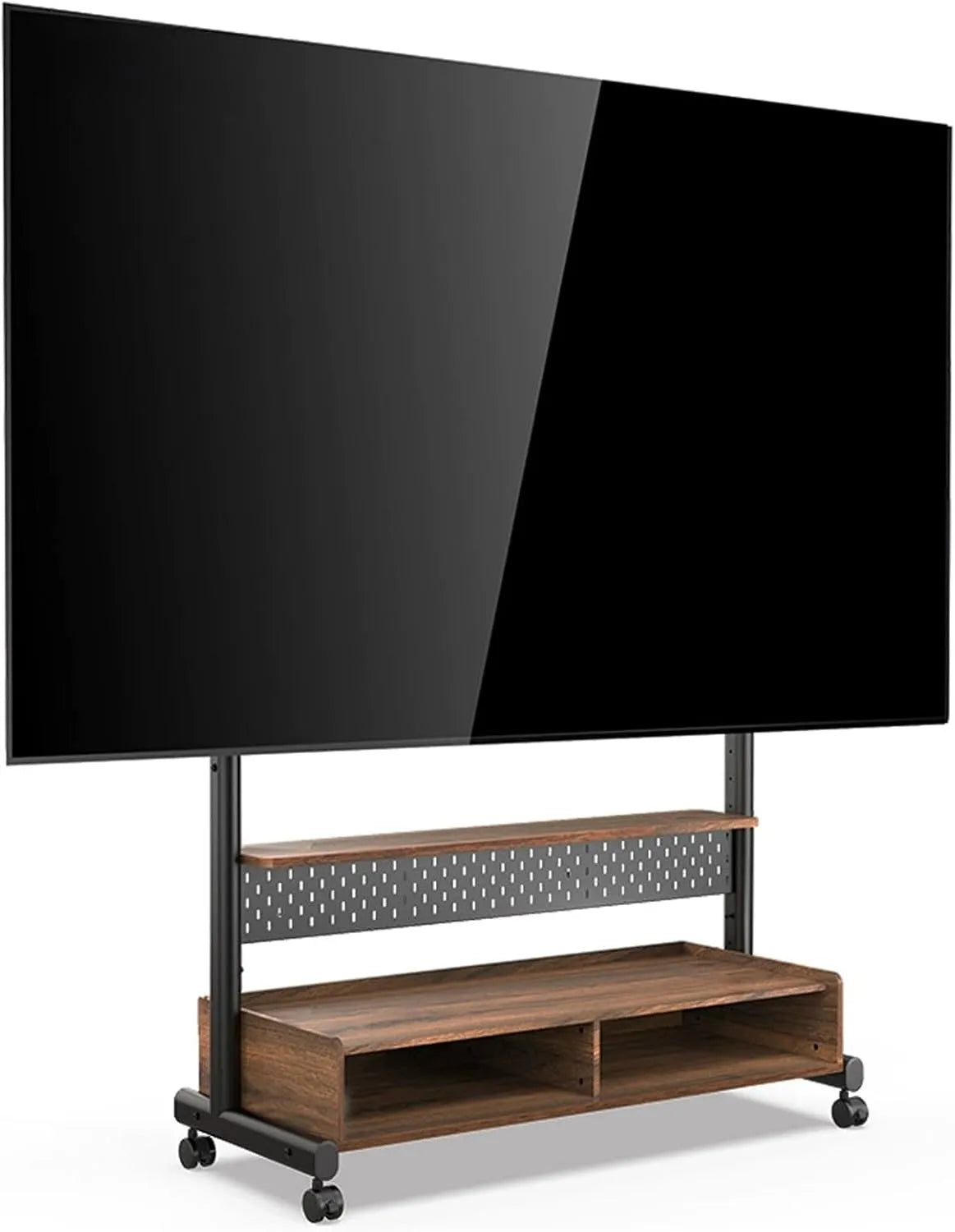 Braun TV-Möbel, 100 Zoll, Wohnzimmergestaltung, unterstützt bis zu 75 kg, Mobiler TV-Ständer auf Rädern, Boden-TV-Ständer mit Schublade, robustes