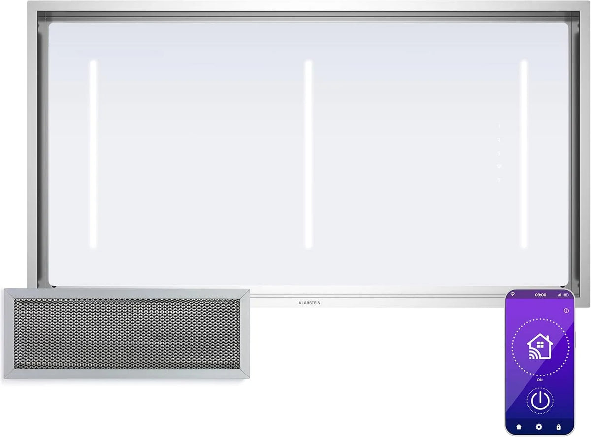 Klarstein Dunstabzugshaube, 110 W, 523 m3/h, Küchenhaube, LED-Beleuchtung, Touch-Bedienung, WLAN, 110 W Motor, Aluminium-Fettfilter, Inselhaube