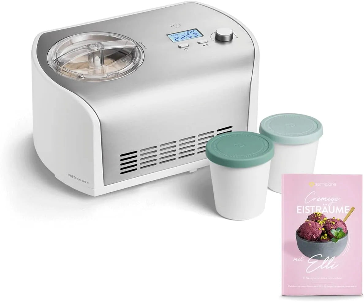 Modell 2er-Set, 2 L mit selbstkühlendem Kompressor 135 W inkl. Aufbewahrungsbehälter 2er-Set, SPRINGLANE Eismaschine Elli 1, Eiscrememaschine aus