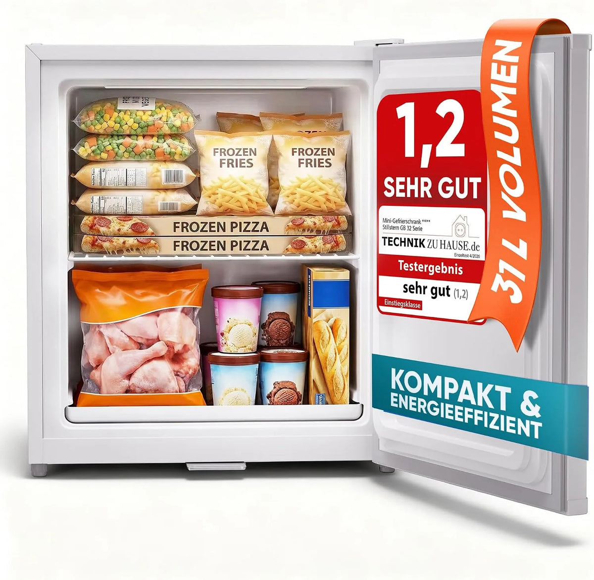 Gefrierschrank 4-Sterne, 31 L, Gefrierfach, leise, Camping, Tiefkühlschrank, Weiß, Tiefkühltruhe mini Freezer -18°C mit Eiswürfelschale & Schloss