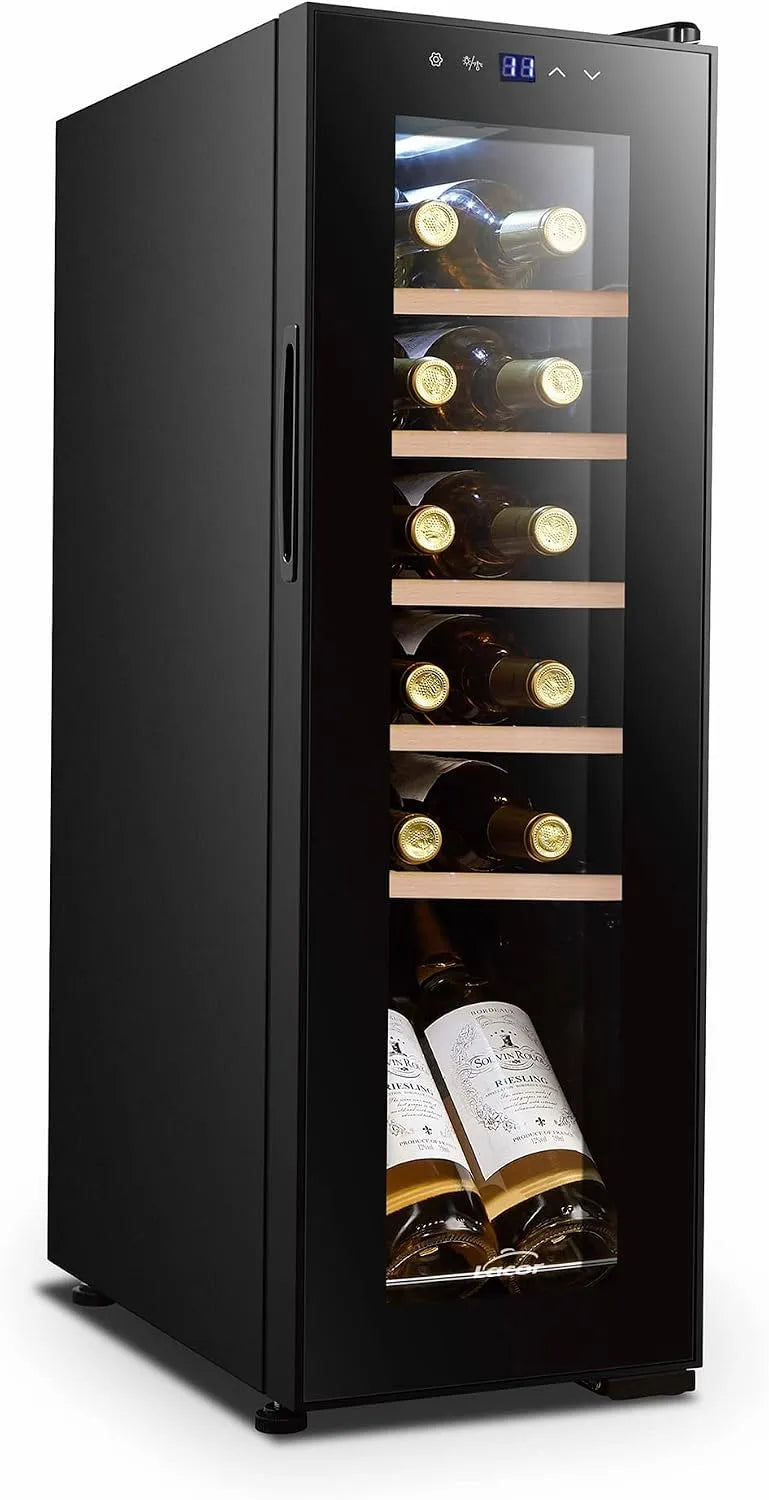 Weinkühlschrank, 25 x 45 x 79 cm, 12 Flaschen, 2 Temperaturzonen, leise, Edelstahl, Abnehmbare Regale, Temperaturverstellbar, 69701, LACOR
