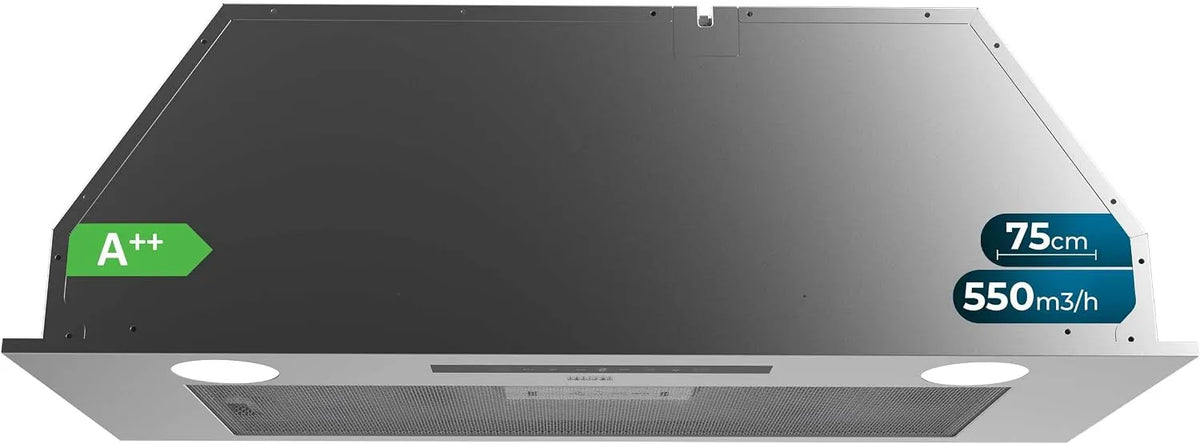 Cecotec Bolero Flux IT Dunstabzugshaube, 75 cm, 550 m3/h, Küchenhaube, Einbau, Boost, Touch-Bedienung, Edelstahl, Motor 70W, 3 Leistungsstufen