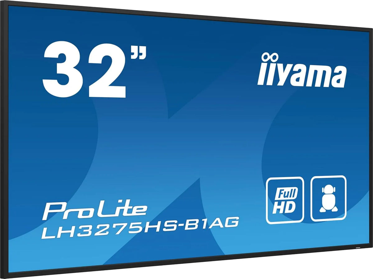 Digital Signage Display, 31, 5 Zoll, Werbedisplay, iiyama LH3275HS-B1AG USB2.0, WLAN, Android OS, IPS-Panel, HDMI, digitaler Werbeanzeige, Schwarz
