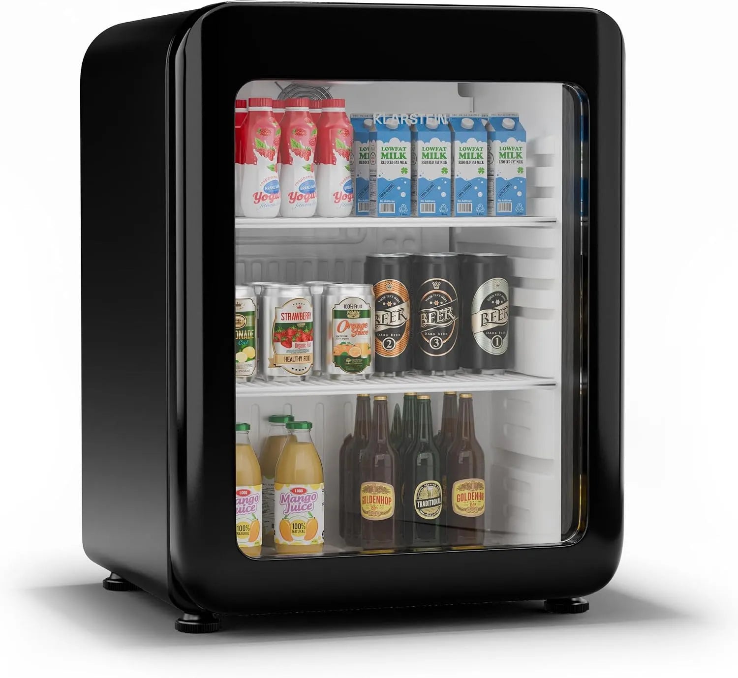 Klarstein Kühlschrank, 65 L, 0 bis 10 °C, Energieklasse C, LED-Beleuchtung, Glas, Schwarz, Verstellbare Füße, Klarstein Audrey Evo Getränkekühlschrank