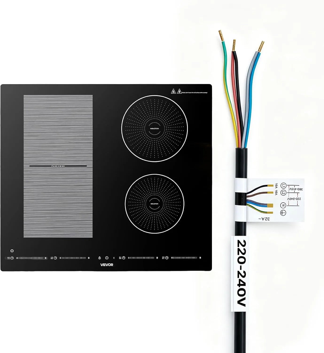 VEVOR Induktionskochfeld, 7200 W, Induktionsplatte, Touch-Bedienung, Einbau, Kindersicherung, LED-Touchscreen, Induktionsherd mit 9 Leistungsstufen