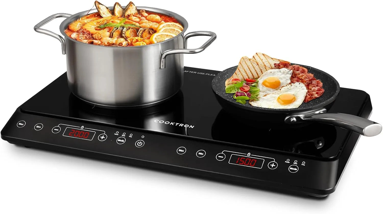 Induktionskochfeld 3-Stunden-Timer, 2 Kochzonen, 3500 W, Induktionsplatte, Touch-Bedienung, Camping, 2 Temperaturzonen, Schwarz, 10 Temperaturstufen