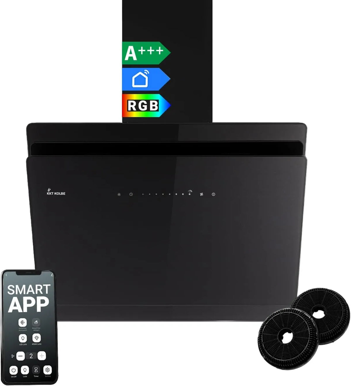 Dunstabzugshaube, 60 cm, Küchenhaube, KKT SOLO6005SM, kopffrei und schräg, Schwarz