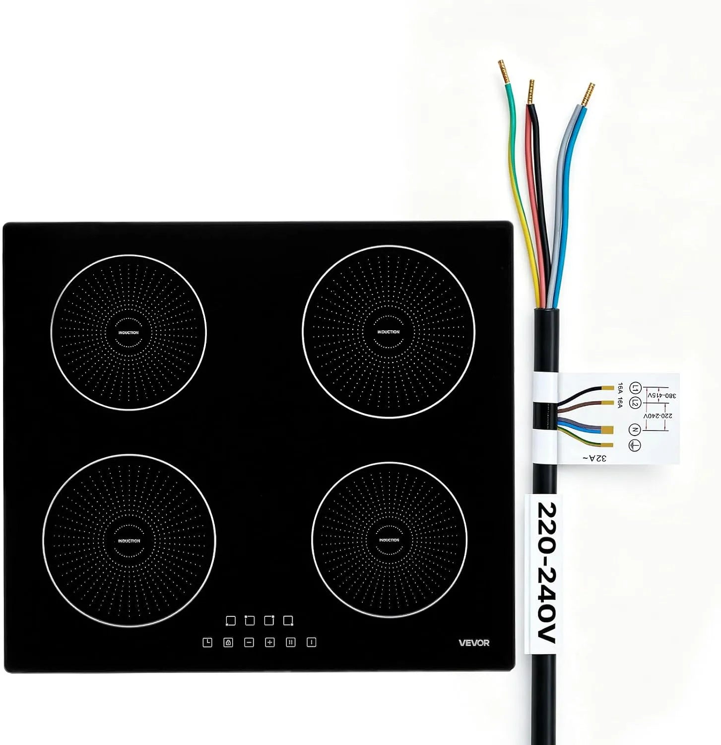 VEVOR Induktionskochfeld, 7200 W, Induktionsplatte, Touch-Bedienung, Einbau, Kindersicherung, LED-Touchscreen, Induktionsherd mit 9 Leistungsstufen