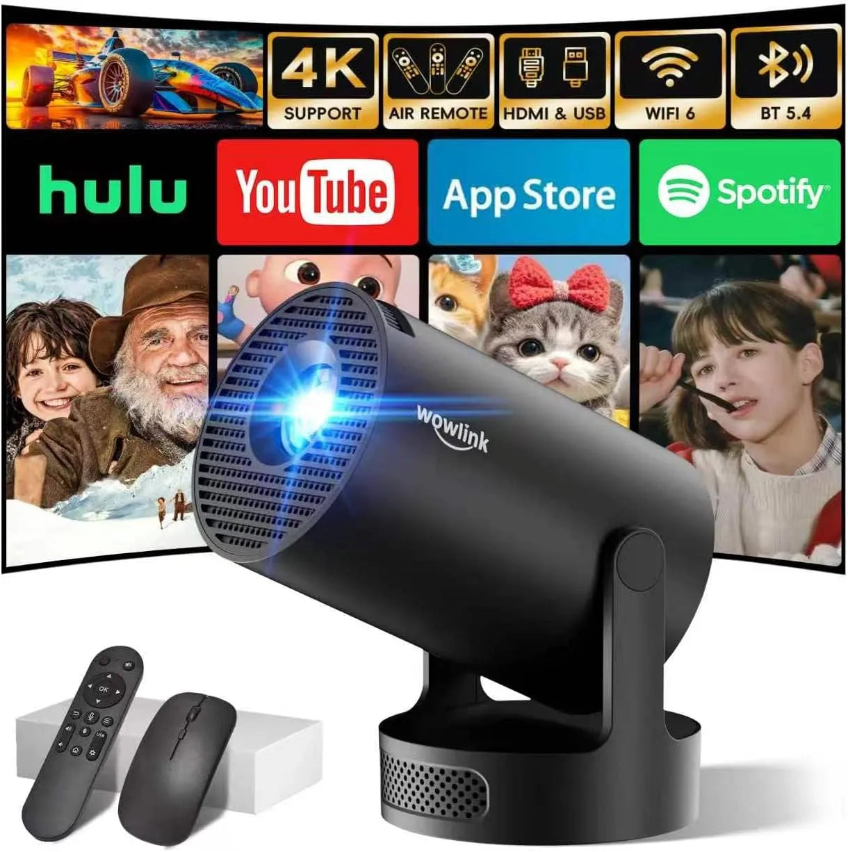 Projektor 1080P, 4K UHD, Full HD, Beamer, Mini Beamer 4K Full HD 1080P 2026 Eingebaute Apps