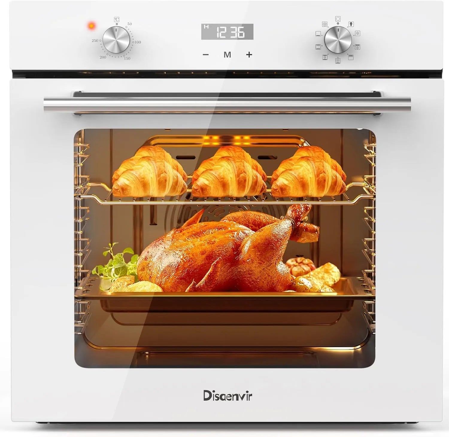 Backofen, 60 L, Einbau, Einbaubackofen 9 Funktionen, Backofen 60L mit Stecker