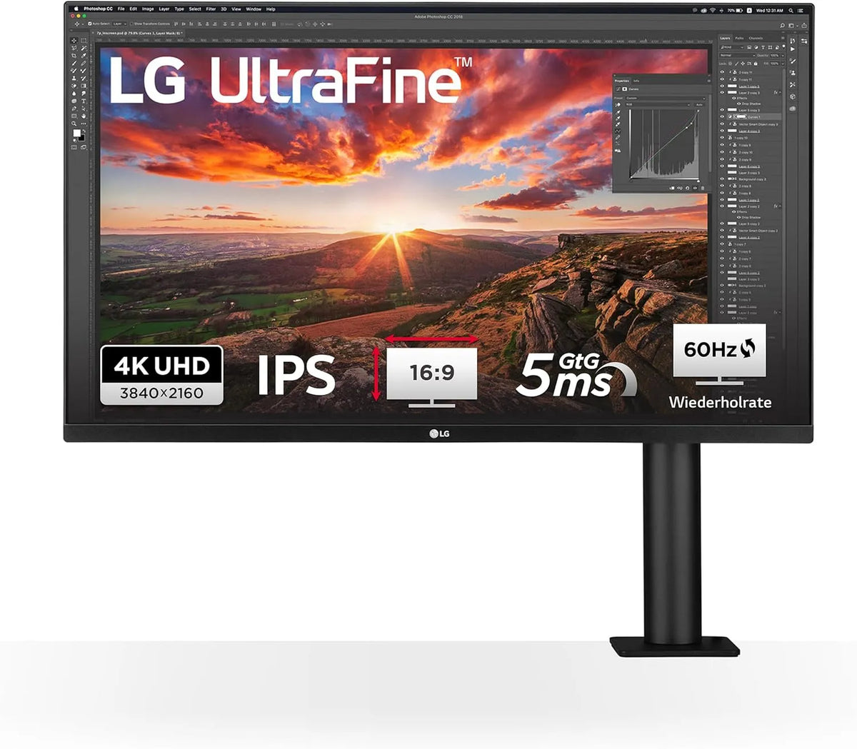 LG 32UN880K-B.AEU Monitor, 32 Zoll, HDR, 4K UHD, IPS-Panel, USB, Schwarz, HDR10, 60W, LG Ultrafine Ergo 32UN880K-B.AEU, Ergonomischer Standfuß