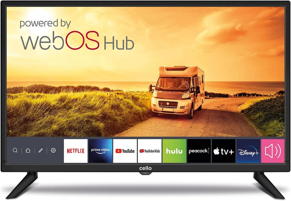 Apple 24-Zoll 12-Volt Smart TV, Fernseher, webOS, Triple-Tuner DVB-T2, S2, HDMI, USB, Bluetooth, Camping, LG WebOS, optischen, Disney+, Netflix