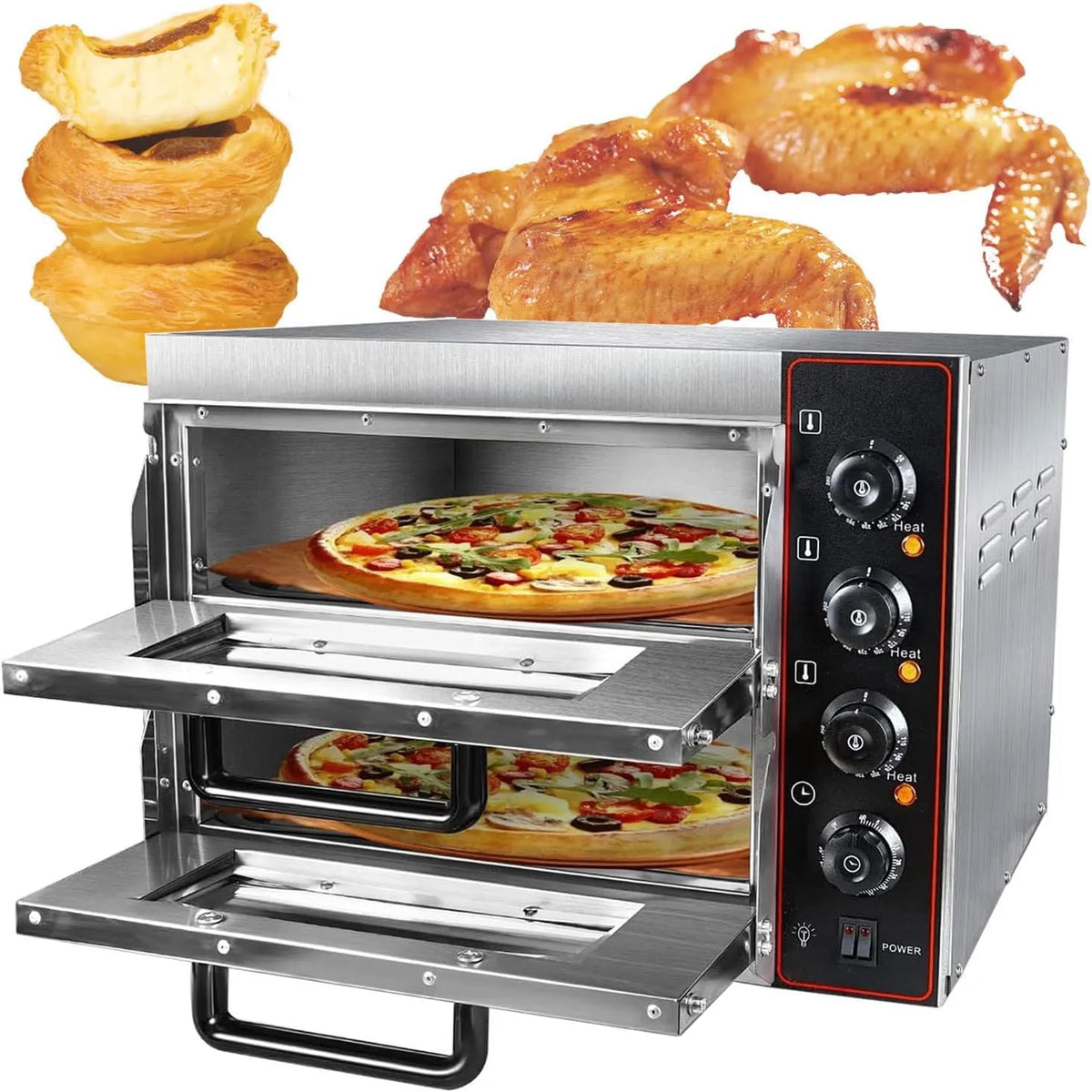Elektrischer Pizzaofen, 40 Cm, 50 bis 350 °C, Timer, Grill, Edelstahl, Timer 10, 60 Min, Pizzabackmaschine FüR Den Innenbereich, 3 Kw Gewerblicher