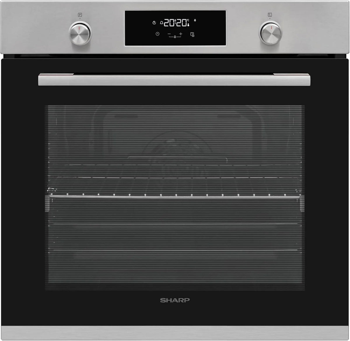 Sharp K-71P28INM-EU Backofen, 78 L, Einbau, Edelstahl, Versenkbare Knebel, EEK A, 8 Backofenfunktionen, Set von Voll-Teleskopauszügen