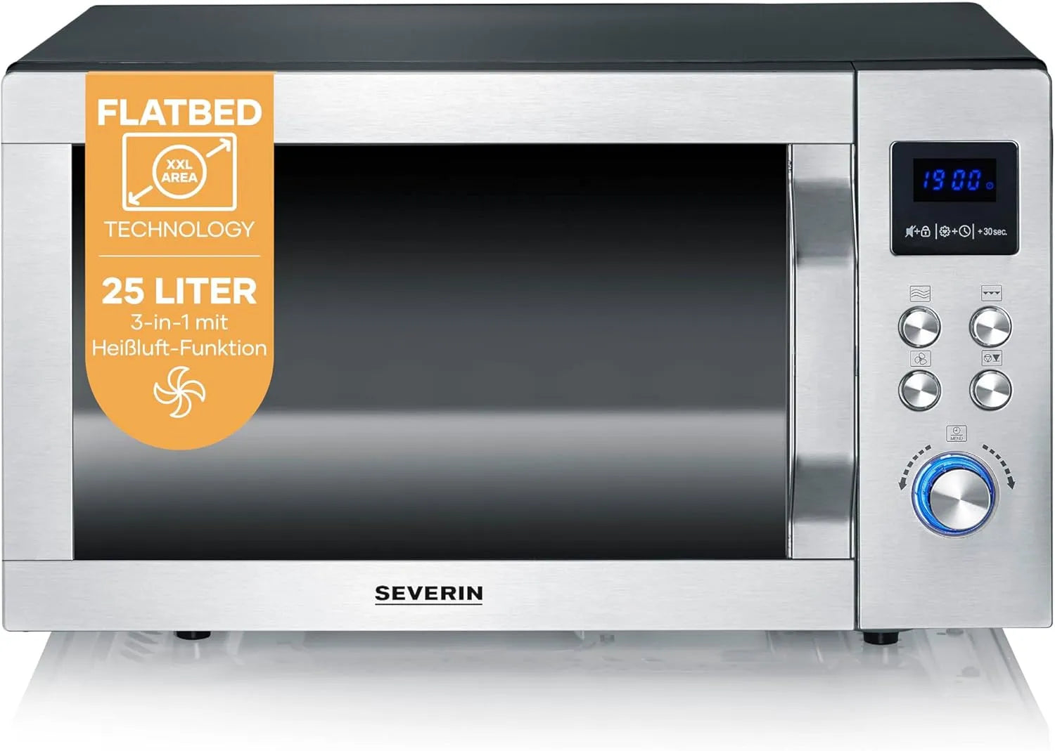 Severin 3-in-1 Mikrowelle, Grill, Edelstahl, Mikrowellenofen, Schwarz, MW 7777, Mikrowelle mit großer Nutzfläche für eckiges Geschirr, Flatbed