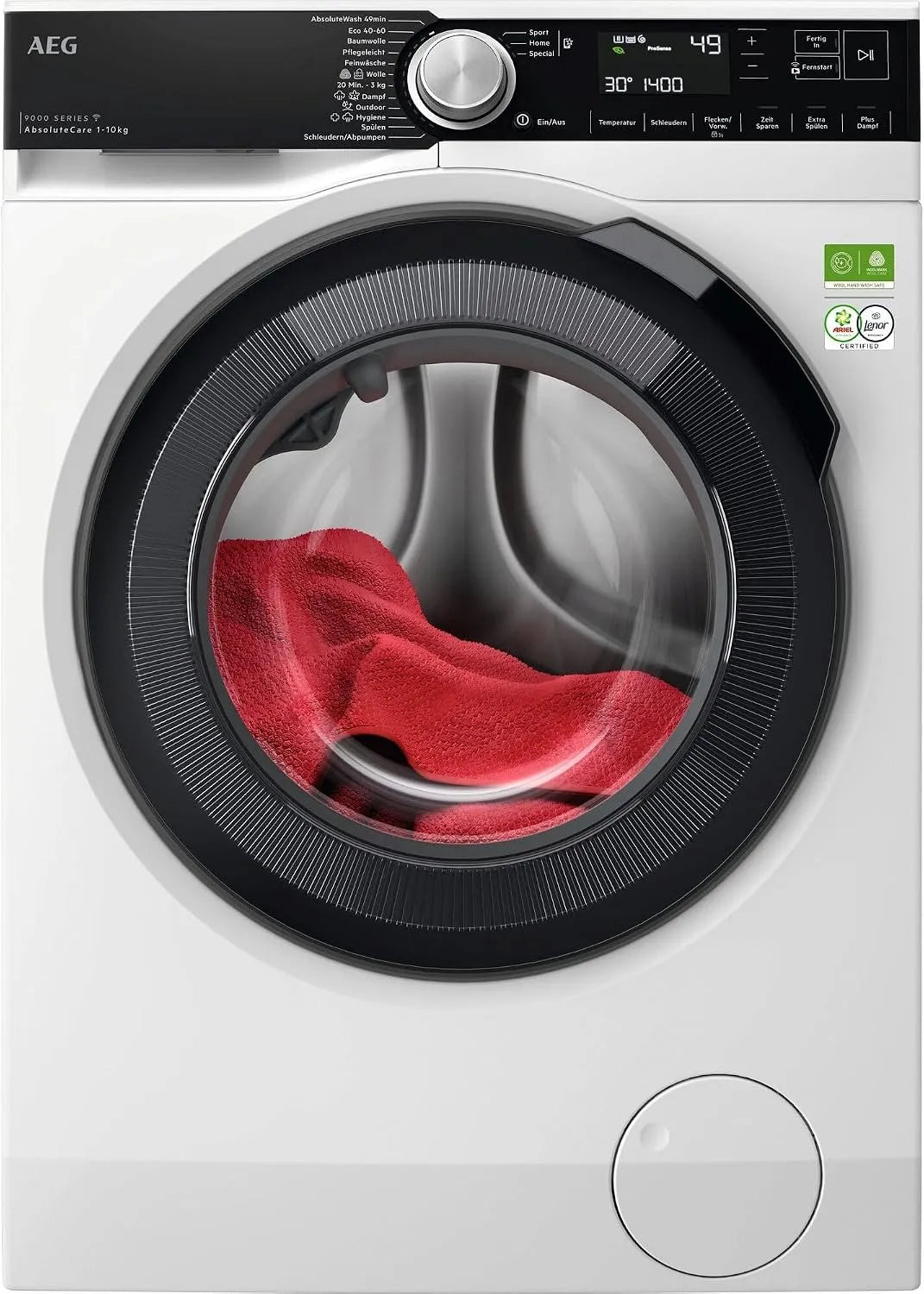 AEG Serie 9000 1400U, min Waschmaschine, 10 kg, WLAN, Dampf, Weniger Bügeln & Mehr Frische, LR9WW80400, AEG WiFi Waschmaschine 10kg, Mengenautomatik