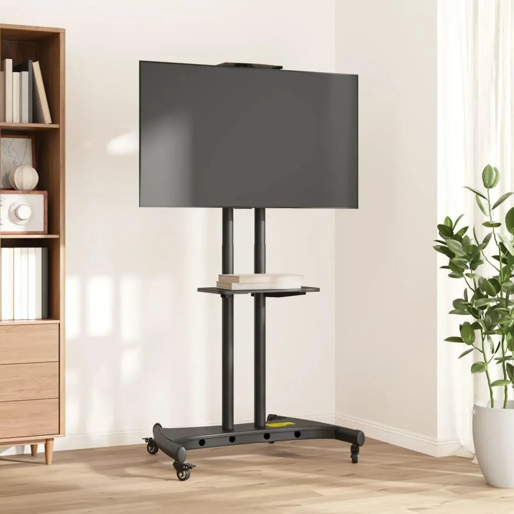 TV-Möbel, 70 Zoll, Transportrollen, VESA 600x400, Bodenständer mit 60kg Tragkraft, TV Halterung mit Ablage für Laptop Webcam, Höhenverstellbar