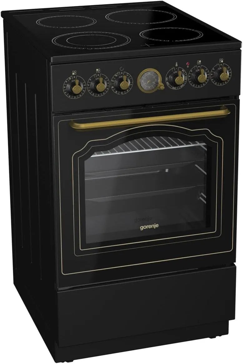Gorenje Backofen, Schwarz, Gorenje EC 52 CLB Classico Stand Herd Matt-Schwarz Nostalgie Backofen Kochfeld