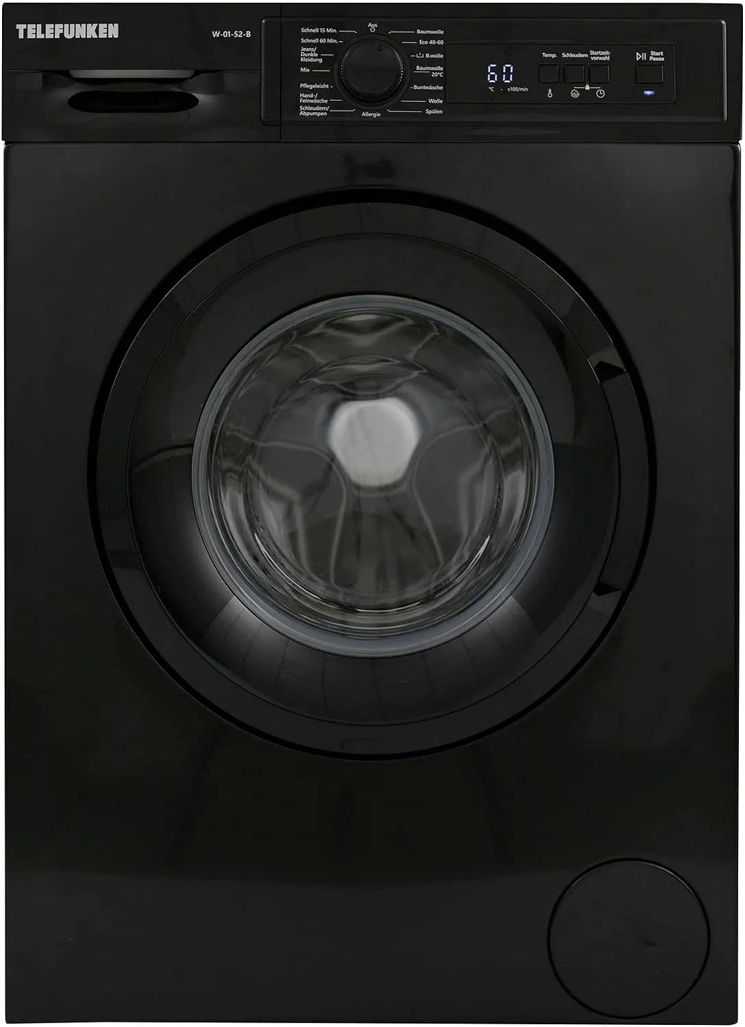 Waschmaschine, 15 Programme, 5 kg, Telefunken W-01-52-B, Schwarz, 1000 U/Min, mit Mengenautomatik und Überlaufschutz, Startzeitvorwahl