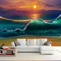 Fototapete, Wohnzimmergestaltung, TV-Hintergrund, Sonnenuntergang, Wellen, Strandlandschaft, Schlafzimmer, Wandtapeten