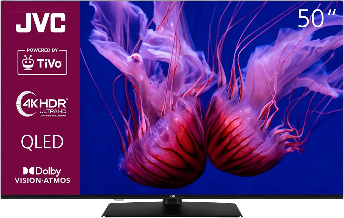JVC LT-50VUQ3455 Smart TV, 50 Zoll, Fernseher, 4K UHD, QLED, HDR, Triple-Tuner DVB-T2, S2, Dolby Audio, 6 Monate HD+ inkl, Dolby Atmos