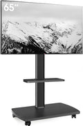 TV-Möbel, 65 Zoll, 400x400mm, Transportrollen, Schwarz, bis 40 kg Max, AOKCOS TV Ständer Rollbar mit Holzablage Regal, TV Bodenständer