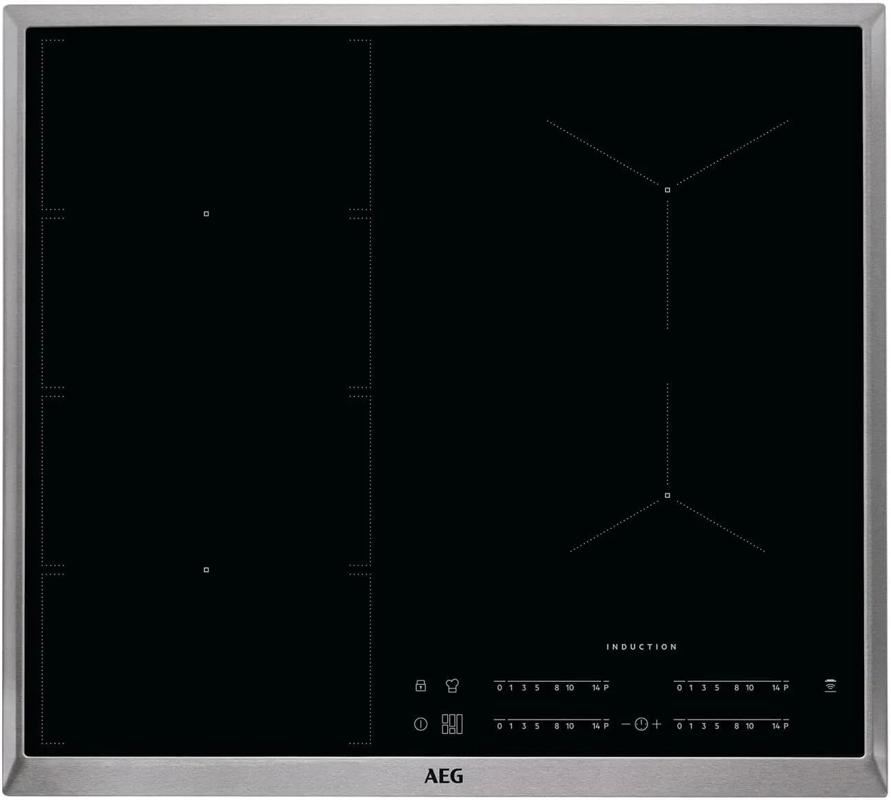 AEG IKE64471xB Kochfeld, 60 cm, 4 Kochzonen, Touch-Bedienung, autark, Edelstahl, Topferkennung & Hob2Hood-Funktion, Herdplatte mit Touchscreen